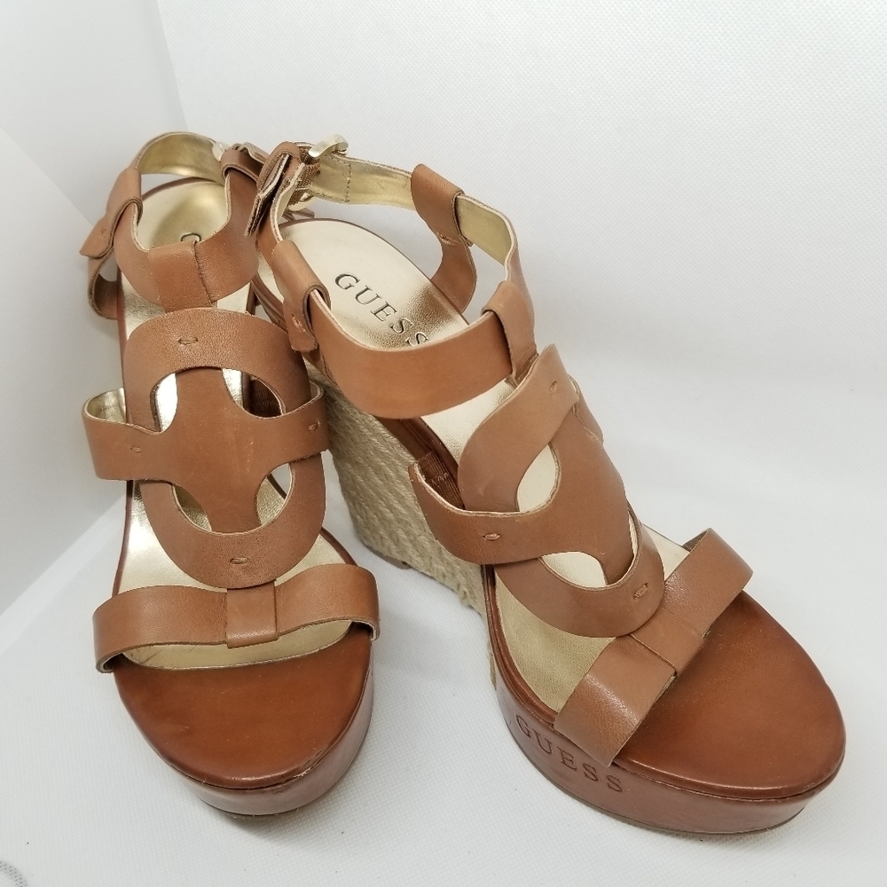 GUESS strappy leather wedges - Picture 1 of 5